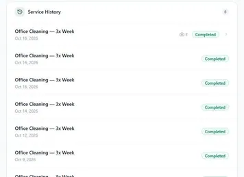 The customer portal service history with completed visits